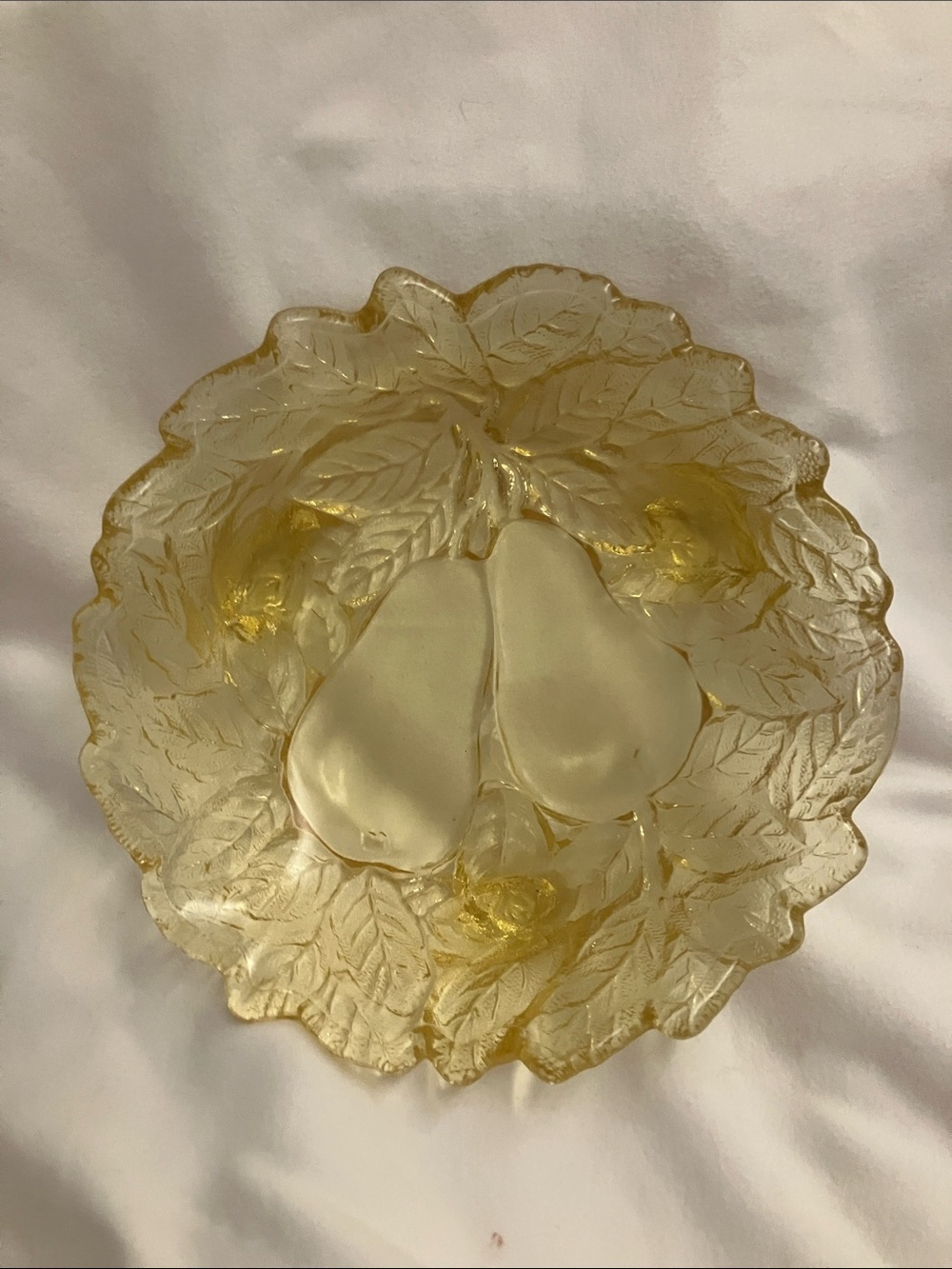 Vintage Tiara Indiana Glass Yellow Mist Sweet Pear Three Footed Candy Dish Bowl